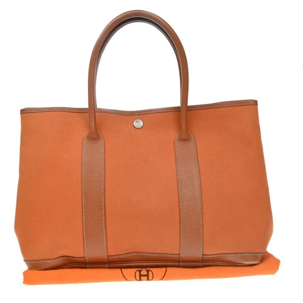 Hermes Garden Party Toile And Leather Orange Canvas Handbag